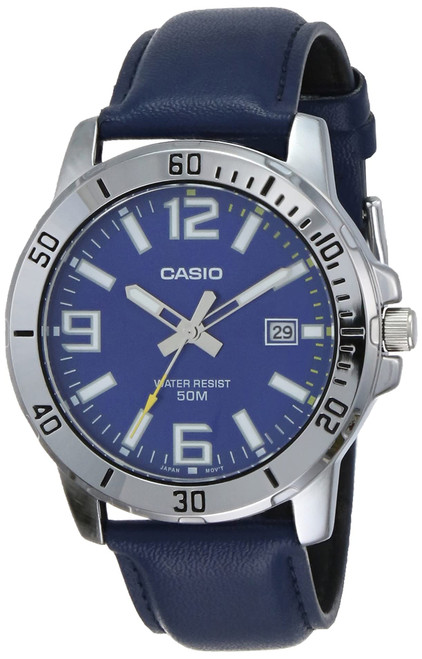 Casio MTP-VD01L-2BV Men's Enticer Blue Leather Band Blue Dial Casual Analog Sporty Watch Casio MTP-VD01L-2BV Men's Enticer Blue Leather Band Blue Dial Casual Analog Sporty Watch