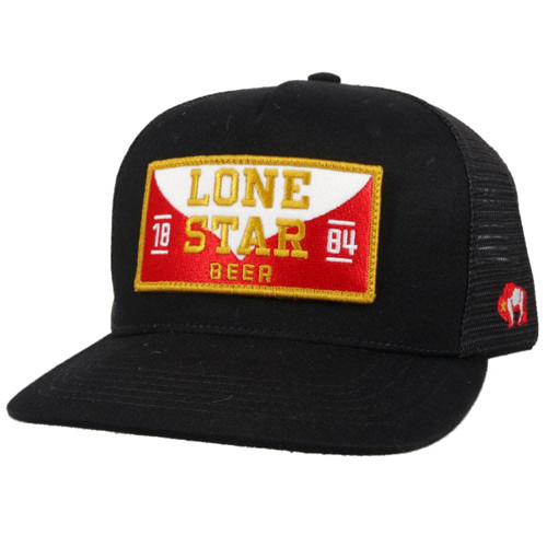 HOOEY Lone Star Beer Patch Adjustable Snapback Hat (Black/Black)