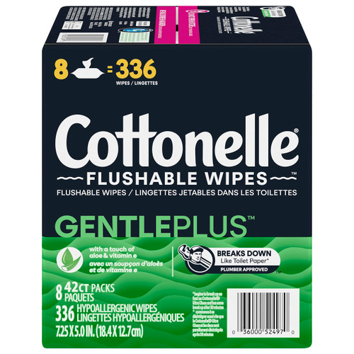 Cottonelle, GentlePlus Flushable Wet Wipes with Aloe & Vitamin E Adult Wet Wipes 8 Flip-Top Packs 336 Total Flushable Wipes, 8 Count