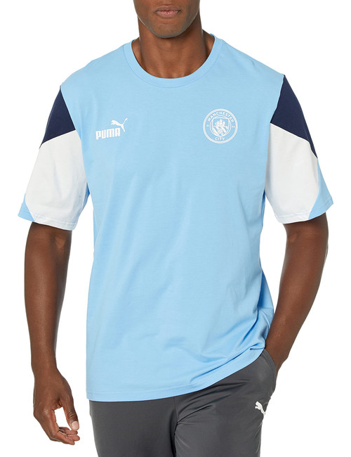PUMA Men's Standard MCFC FTBLCULTURE Tee, Team Light Blue White, Large