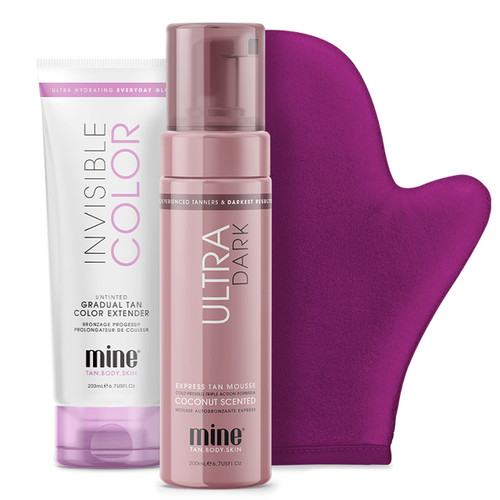 MineTan Self Tanners Best Sellers Bundle, Ultra Dark Forever Bronze Kit - Includes Ultra Dark Self Tanner Mousse, Invisible Color Tanning Lotion + Self Tanning Mitt, No Orange Tones or Fake Tan Smell
