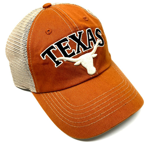 National Cap Texas Longhorns Text Logo Curved Bill Burnt Orange & Tan Mesh Trucker Adjustable Snapback Hat