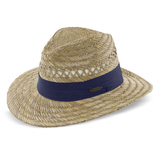 Panama Jack Safari Straw Hat - Lightweight, 3" Big Brim, Inner Elastic Sweatband, 3-Pleat Ribbon Hat Band (Navy, Large/X-Large)