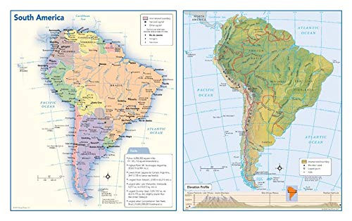South America Political & Physical Continent Map - 17" x 10.75" Laminated
