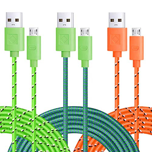 Micro USB Cable Android 10ft, Pofesun 3Pack Nylon Braided Micro USB Charger Cable, Fast USB Data Sync Charging Cord Compatible for Samsung,HTC,Motorola,Nokia,Kindle,MP3,Tablet-Green,Orange,Dark Green