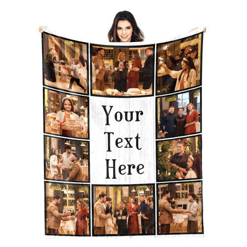 HYHSJY Custom Blanket with Text Picture Collage Personalized Throw Blankets, Birthday Anniversary Wedding Customized Blanket Gifts for Father, Mom, Kids, Dogs, Boy Girl Friends or Lover