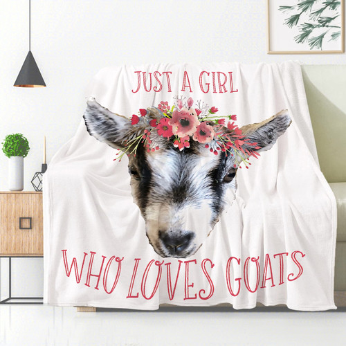 Just A Girl Who Loves Goats Flowers Blanket Throw, Flannel Fleece Microfiber Lightweight Soft Cozy Luxury for All Season in Home Bed Sofa Chairs Dorm 50"x40" Blanket for Kids