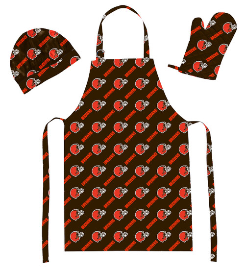 Northwest The Company NFL Cleveland Browns 3-Piece Apron, Oven Mitt and Chef Hat Set, One Size, Team Colors