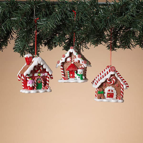 Gerson 3" H Clay Dough Holiday Gingerbread House Ornament, 3 Assorted