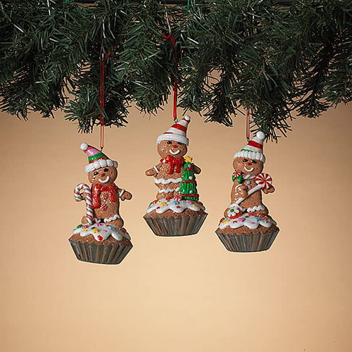 Gerson 4.5" H Clay Dough Holiday Gingerbread Man Ornament, 3 Assorted