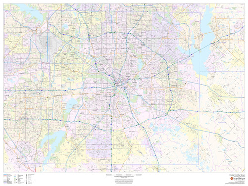 Dallas County, Texas - 48" x 36" Paper Wall Map