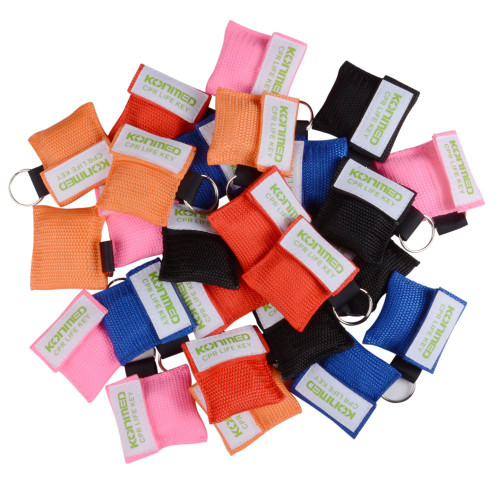 KONMED 50 Pieces CPR Key Chain Emergency CPR Face Shields with One-Way Valve for First Aid or AED Training