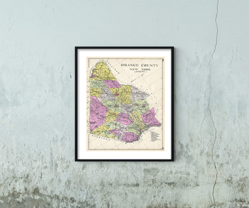 1912 Century of Orange County, New York Map|Vintage Fine Art Reproduction|Size: 20x24|Ready to Frame