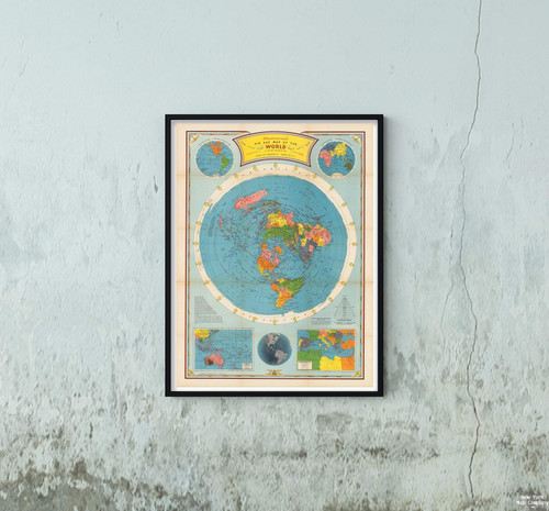 Map|Air Age of The World. A Polar Projection, 1946|Vintage Fine Art Reproduction|Size: 18x24|Ready to Frame