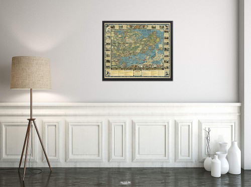 Map|A Picture of Cape Ann and The North Shore, Essex County, Massachusetts 1934|Vintage Fine Art Reproduction|Size: 20x24|Ready to Frame