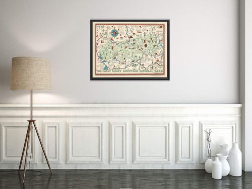 Map|The Great Smoky Mountains National Park 1939|Vintage Fine Art Reproduction|Size: 18x24|Ready to Frame