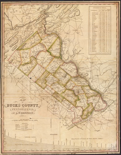 1831 map of Bucks County, Pennsylvania|Size 18x24 - Ready to Frame| Bucks County|Bucks County Pa|Charts|Diagrams|Etc|Lehigh Canal|Lehigh Canal Pa|Pennsylvania|Pennsylvania Canal Pa|
