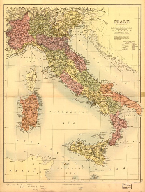 1890 map Italy|Size 18x24 - Ready to Frame| Italy