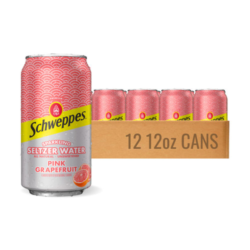 Schweppes Pink Grapefruit Sparkling Seltzer Water - 12, 12oz cans - Refreshing and Crisp Grapefruit Flavor - Perfect Alone or Mixed - 12 Pack