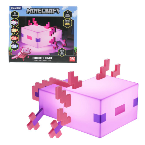 Paladone Minecraft Axolotl Light, Five Color Modes, Minecraft Lamp to Decorate Your Gaming Desk or Night Stand