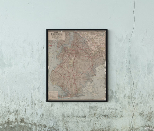 1898 Map of Brooklyn Guide Map of The Borough of Brooklyn, Kings County, New York. Lain & Healy|Vintage Fine Art Reproduction|Ready to Frame