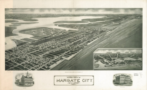 Map: 1925 Aeroview of Margate City, New Jersey 1925|Margate|Margate City NJ|New Jersey|