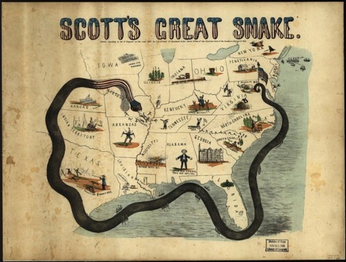 INFINITE PHOTOGRAPHS Map: 1861 Scott's Great Snake. Entered According to Act of Congress in The Year 1861 Anaconda Plan|Civil War|History|