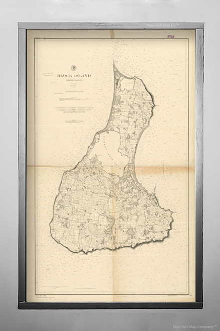 1888 Map Rhode Island|Washington|Block Island Block Island, Rhode Island Relief Shown by Contour|Vintage Fine Art Reproduction|Ready to Frame