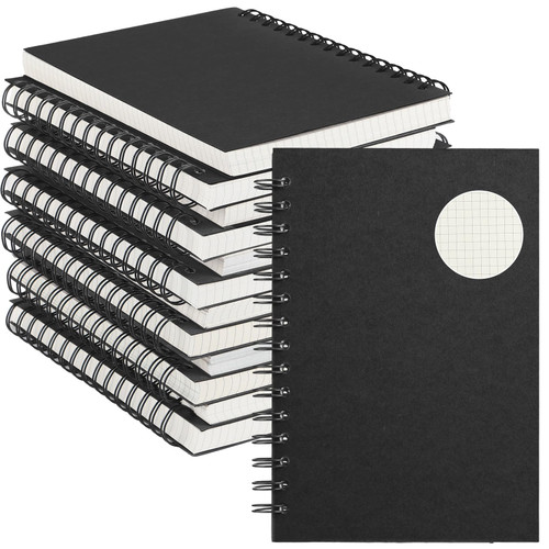 Geyoga 12 Pack A5 Graph Paper Spiral Notebooks Bulk 8.3"x5.7" Spiral Graph Journals 100gsm 200 Pages Grid Notepads HardCover Graph Notebook for Christmas Aesthetic Gift Office Supplies(Black)