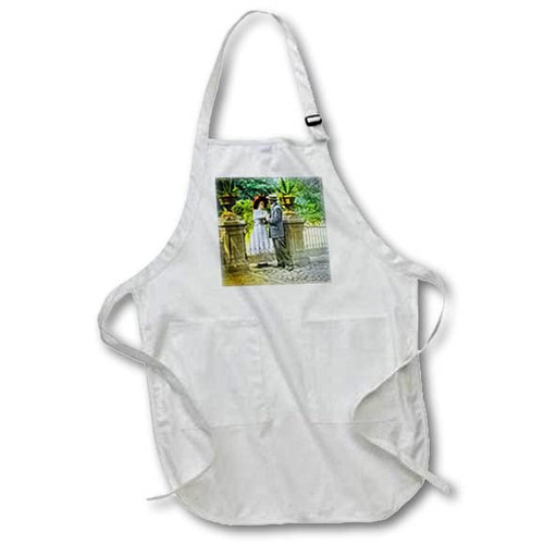3dRose Magic Lantern Slide Lovers at the Gate Vintage Romance Story - Aprons (apr-362381-1)
