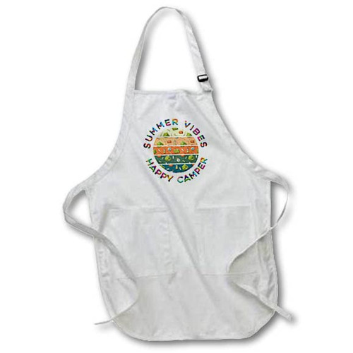 3dRose Summer Vibes Happy Camper. Green tents, first-aid boxes, compasses - Aprons (apr-362448-4)