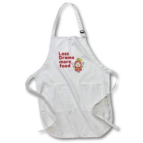3dRose Simple Design about Food and Text of Less Drama More Food - Aprons (apr-364380-1)