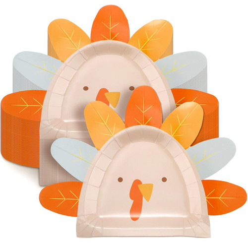 Sliner 100 Pcs Thanksgiving Paper Plates Bulk Turkey Shaped Disposable Dinner Plates Fall Thanksgiving Plates for Thanksgiving Kitchen Dessert Party Home Supplies, 7 x 9 Inch