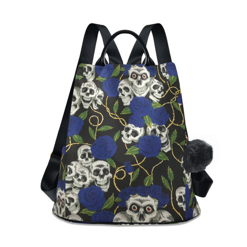 ALAZA Gothic Skull Blue Rose Backpack Purse for Women Travel Bag Anti Theft Back Pack Fashion Shoulder Bag with Adjustable Straps