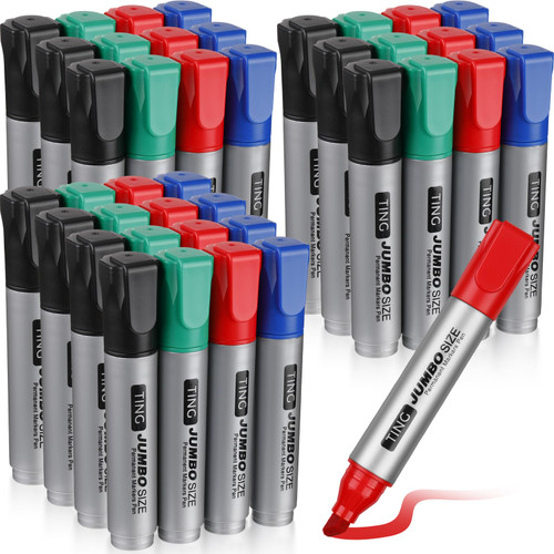 Cholemy 40 Pcs Jumbo Permanent Markers Bulk Large Chisel Tip Permanent Markers Jumbo Markers Pens Quick Drying Permanent Markers Office School Student Teacher Supplies (Multicolor)