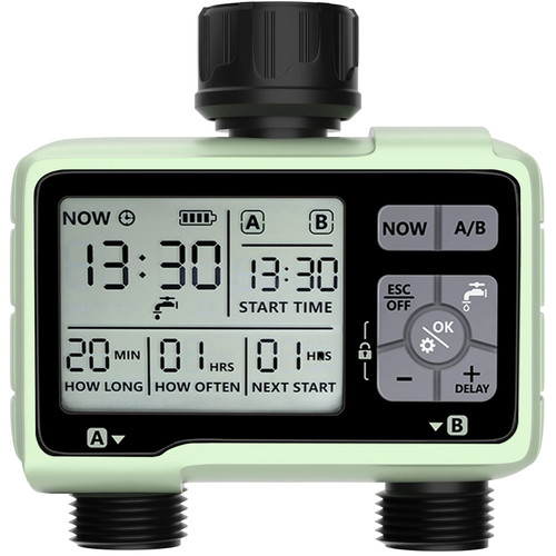 Sprinkler Timer, SOYUS Programmable Water Timer Outdoor Garden Hose Timer with Rain Delay/Manual/Automatic Watering System,Waterproof Digital Irrigation Timer System for Lawns, Yard and Pool, 2 Outlet