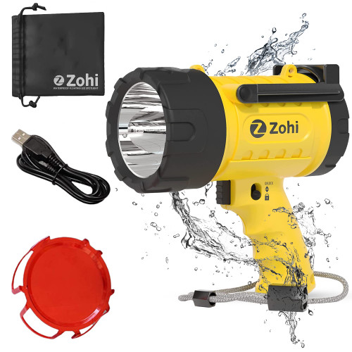 Zohi Waterproof Rechargeable Spotlight High Lumens - LED Super Bright Lumen Flashlight 6000 - USB Rechargeable Searchlight, Boat Spot Light, LED Spotlight Torch, Handheld Powerful Flashlights Zohi Waterproof Rechargeable Spotlight High Lumens - LED Super Bright Lumen Flashlight 6000 - USB Rechargeable Searchlight, Boat Spot Light, LED Spotlight Torch, Handheld Powerful Flashlights