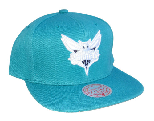 Mitchell & Ness Charlotte Hornets White Out Logo Snapback Adjustable Hat Cap - Teal Mitchell & Ness Charlotte Hornets White Out Logo Snapback Adjustable Hat Cap - Teal