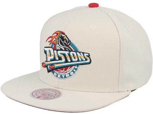 Mitchell & Ness Detroit Pistons Snapback Adjustable Hat Cap - Cream
