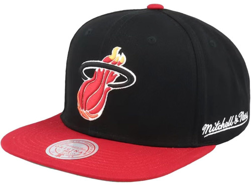 Mitchell & Ness Miami Heat Back in Action Snapback Adjustable Hat Cap - Black and Red