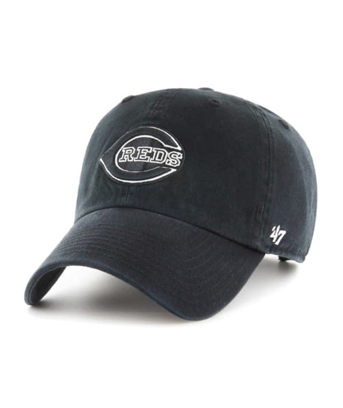 '47 Cincinnati Reds Hat Mens Womens Clean Up Adjustable Baseball Cap, Black on Black, One Size