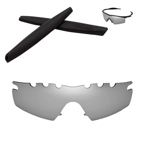 Walleva Vented Replacement Lenses + Rubber for Oakley M Frame Strike Sunglasses - Multiple Options Available (Titanium Polarized Lenses + Black Rubber)