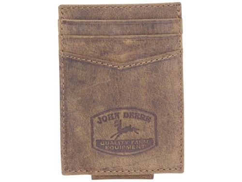 John Deere Men's Access Wallet Magnetic Money Clip Embossed Logo Brown