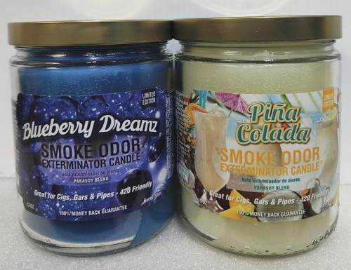 Smoke Odor Exterminator 13 oz Jar Candle, Blueberry Dreamz, Set of 2 Candles. Includes Blueberry Dreamz & Pina Colada.