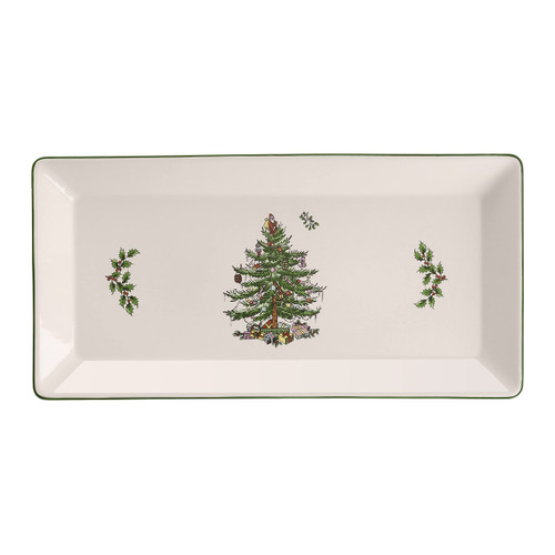 Spode Christmas Tree Collection Sandwich Tray | Serving Platter for Tea Sandwiches, Desserts, and Appetizers | Porcelain | Measures 14 Inch | Dishwasher Safe