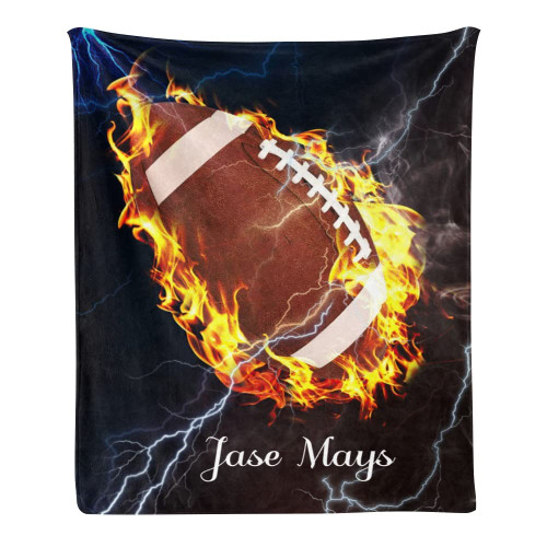 Custom Blanket with Name Text,Personalized American Football Game Super Soft Fleece Throw Blanket for Couch Sofa Bed (50 X 60 inches)