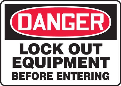 Accuform MLKT015VA Aluminum Safety Sign, Legend "DANGER LOCK OUT EQUIPMENT BEFORE ENTERING", 10" Length x 14" Width, Red/Black on White