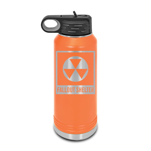 Fallout Shelter Laser Engraved Water Bottle Customizable Polar Camel Stainless Steel with Straw - Nuclear Radiation Orange 32 oz