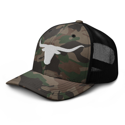 RIVEMUG Longhorn Camouflage Trucker Hat Low Crown Curved Bill Western Cowboy Adjustable Rodeo Camo Cap