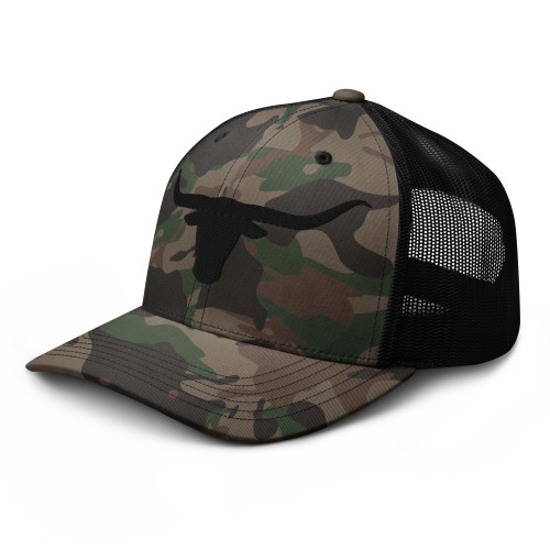 RIVEMUG Blacken Longhorn Camouflage Trucker Hat Low Crown Curved Bill Western Cowboy Adjustable Rodeo Camo Cap